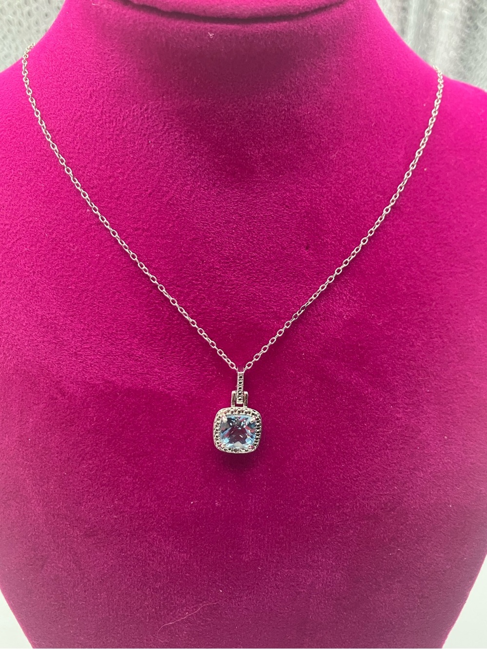 Sterling Silver Blue Topaz Pendant Necklace